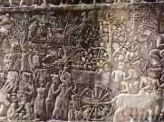 Bas-relief illustrant la vie quotidienne des paysans Khmer à Bayon, Angkor, Cambodge