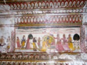 Peinture sur le mur de l'une des pièces du Raja Mahal, Orchha, Inde.