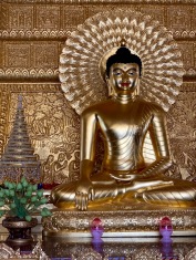 Détail des l'un des bouddhas du Wat Phra That Nong Bua de Ubon Ratchathani, Isan, Thaïlande.
